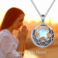 wholesale 925 Sterling Silver Star Moonstone Pendant Necklace for Women Men Celtic Knot Triquetra  24 Chain-0-2