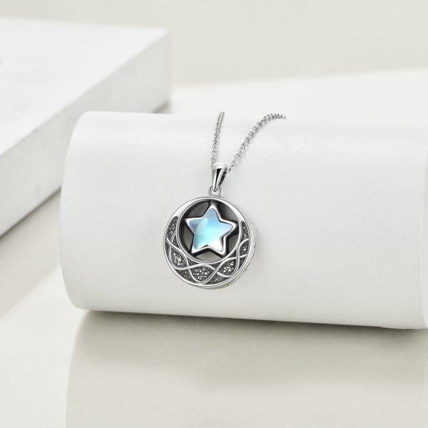 Sterling Silver Irish Celtic Knot Moon & Moonstone Star Urn Necklace-4