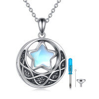 wholesale 925 Sterling Silver Star Moonstone Pendant Necklace for Women Men Celtic Knot Triquetra  24 Chain- Oxidized/Oxidised