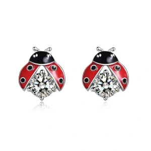 Sterling Silver Enamel Ladybug Stud Earrings-0