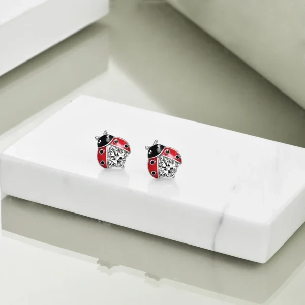 Sterling Silver Enamel Ladybug Stud Earrings-3