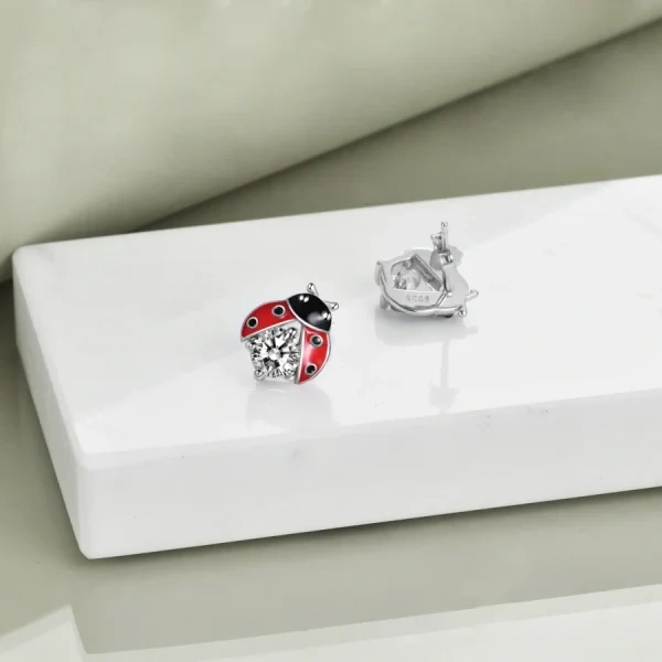 Sterling Silver Enamel Ladybug Stud Earrings-4