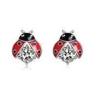 wholesale 925 Sterling Silver Ladybug Stud Earrings with Cubic Zirconia - Cute Insect s for Women and Girls- Rhodium Plated