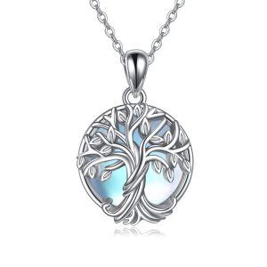 Sterling Silver Tree Of Life Moonstone Pendant Necklace-0