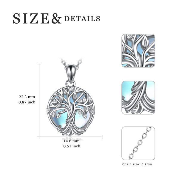 Sterling Silver Tree Of Life Moonstone Pendant Necklace-1