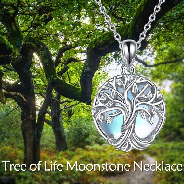 Sterling Silver Tree Of Life Moonstone Pendant Necklace-2