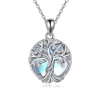 wholesale 925 Sterling Silver Tree of Life Blue Stone Pendant Necklace for Women and Girls Gift- Rhodium Plated
