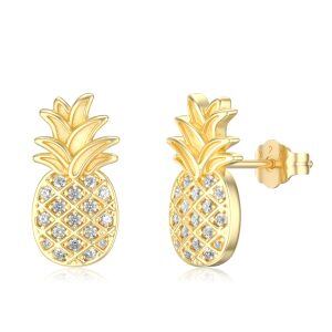 Sterling Silver With Gold Plated Pineapple Stud Earrings-0