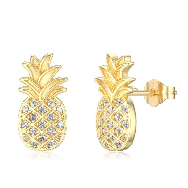 Sterling Silver With Gold Plated Pineapple Stud Earrings-0