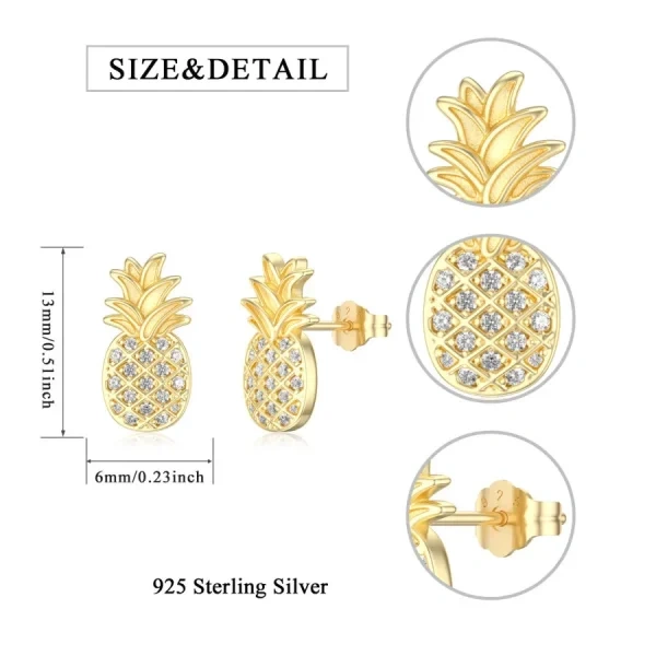 Sterling Silver With Gold Plated Pineapple Stud Earrings-1