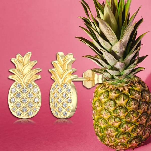 Sterling Silver With Gold Plated Pineapple Stud Earrings-2