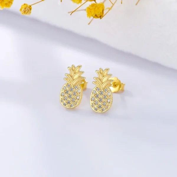 Sterling Silver With Gold Plated Pineapple Stud Earrings-4