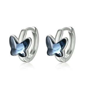 Sterling Silver Crystal Butterfly Huggie Earrings-0