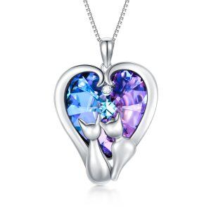 Sterling Silver Cat Pendant Necklace With Purple Heart Crystal-0