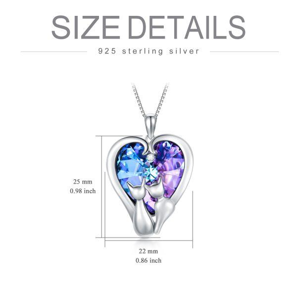 Sterling Silver Cat Pendant Necklace With Purple Heart Crystal-1