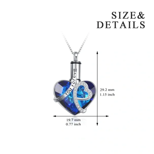 Sterling Silver Heart Blue Crystal Urn Necklace ,Engraved " I Love You Forever"-1