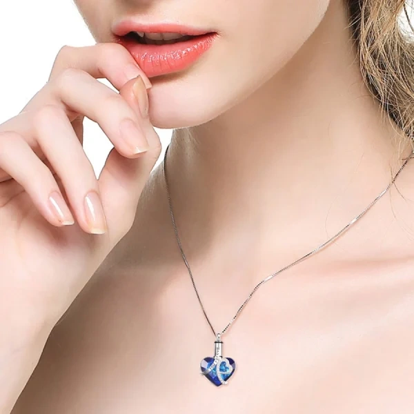 Sterling Silver Heart Blue Crystal Urn Necklace ,Engraved " I Love You Forever"-3