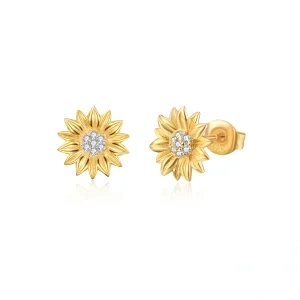 Sterling Silver Gold Plated Sunflower Stud Earrings-0