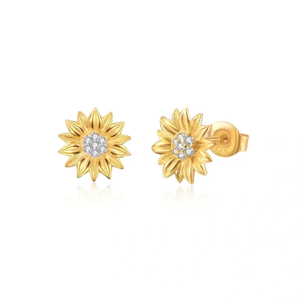 Sterling Silver Gold Plated Sunflower Stud Earrings-0