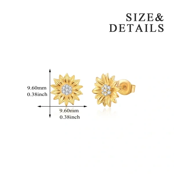 Sterling Silver Gold Plated Sunflower Stud Earrings-1