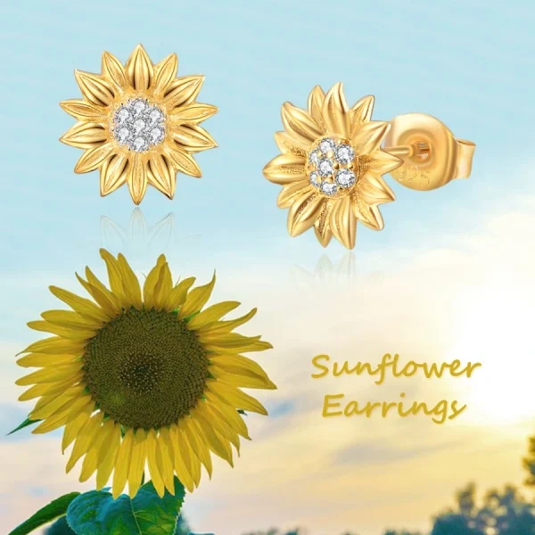 Sterling Silver Gold Plated Sunflower Stud Earrings-2