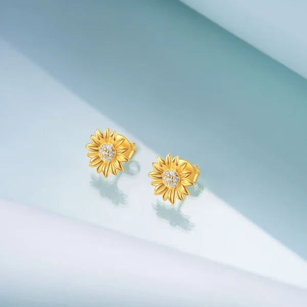 Sterling Silver Gold Plated Sunflower Stud Earrings-4