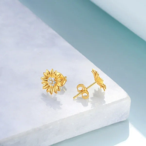 Sterling Silver Gold Plated Sunflower Stud Earrings-5