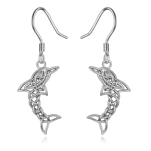 Sterling Silver Celtic Knot Dolphin Drop Earrings-0