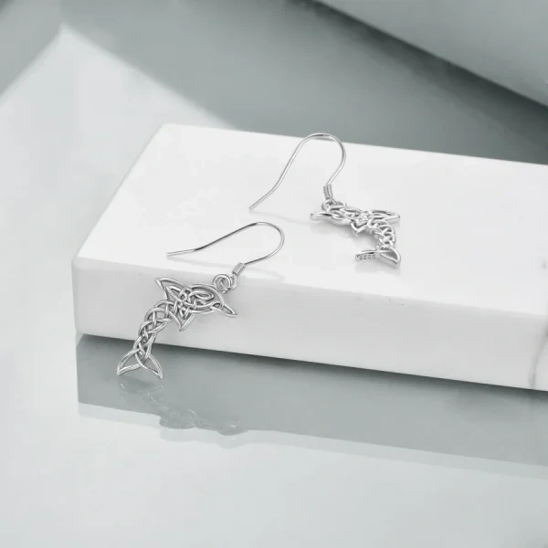 Sterling Silver Celtic Knot Dolphin Drop Earrings-5