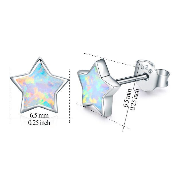 Sterling Silver Opal Star Stud Earrings-1