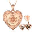 wholesale Rose Gold Plated Heart-Shaped Photo Locket Pendant with Sunflower Design and Chain for Women-0-0