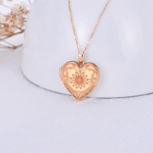 Sterling Silver Rose Gold Plated Sunflower Locket Necklace-4