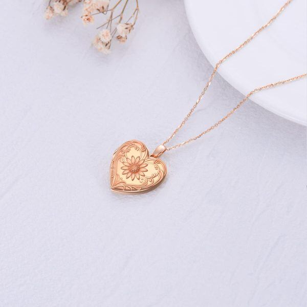 Sterling Silver Rose Gold Plated Sunflower Locket Necklace-5