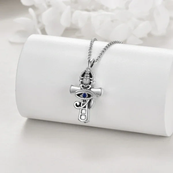 Sterling Silver Cross & Eye Of Horus Urn Necklace -4