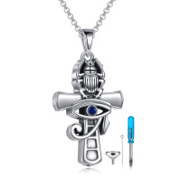 wholesale 925 Sterling Silver Scarab Beetle & Blue Sapphire Eye of Horus Ankh Pendant Necklace Ancient Egypt Jewelry for Men Women Gift 48cm Chain Length- Oxidized/Oxidised