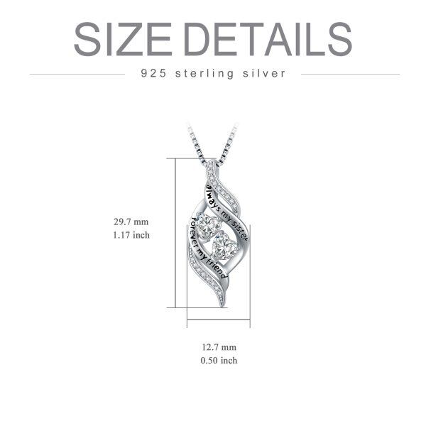 Sterling Silver April Birthstone Pendant Necklace With Heart White Zirconia For Sister-1