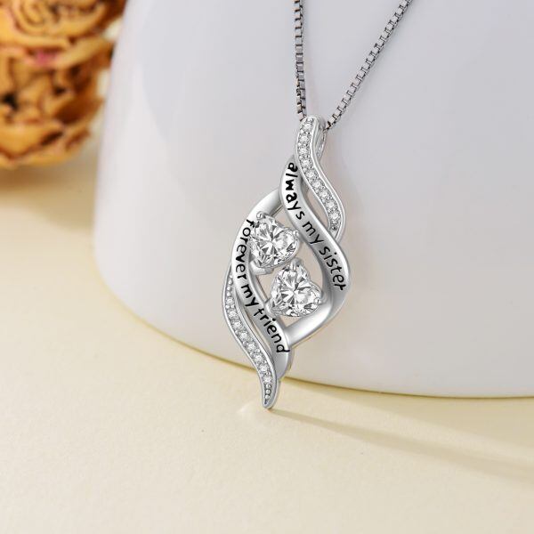 Sterling Silver April Birthstone Pendant Necklace With Heart White Zirconia For Sister-4