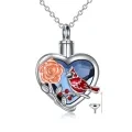 wholesale 925 Sterling Silver Heart-Shaped Rose & Cardinal Keepsake Urn Pendant Necklace with Funnel and Chain (18+2) - Memorial Ashes Holder Jewelry for Women-0-0
