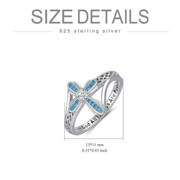 Sterling Silver Blue Crystal Cross Stacking Rings-1