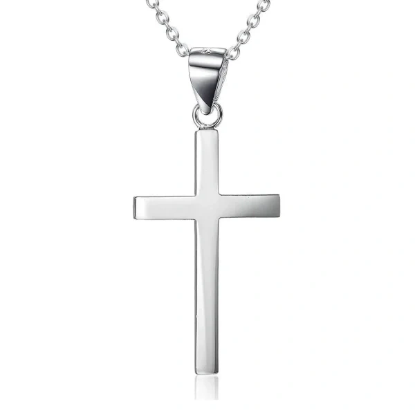 Sterling Silver White Gold Plated Small Cross Pendant Necklace-0