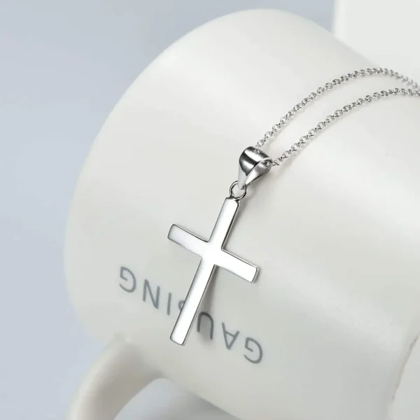 Sterling Silver White Gold Plated Small Cross Pendant Necklace-3