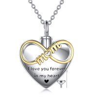 wholesale 925 Sterling Silver Heart Infinity Mom Memorial Keepsake Pendant Necklace with Funnel and Chain- Two Tone