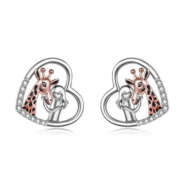 Sterling Silver Giraffe Heart Stud Earrings-0