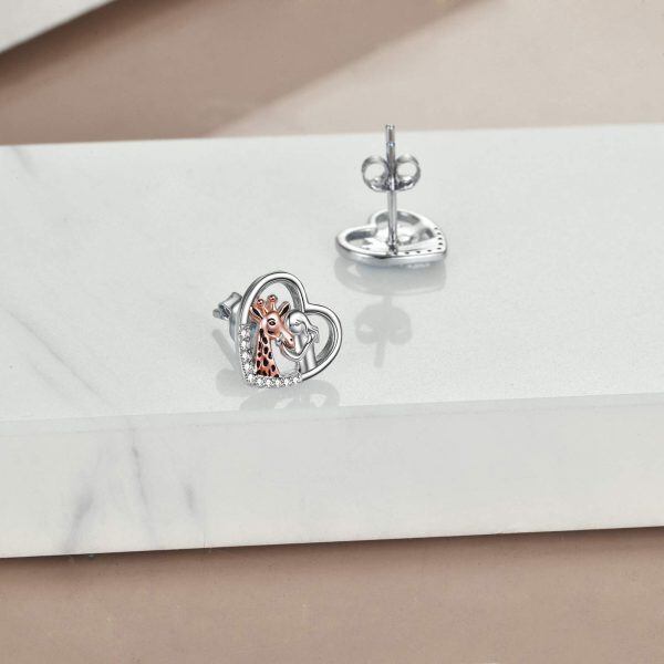 Sterling Silver Giraffe Heart Stud Earrings-6