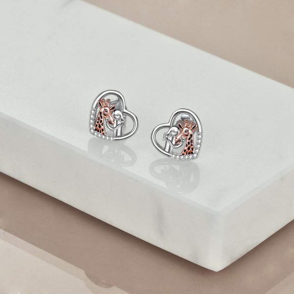 Sterling Silver Giraffe Heart Stud Earrings-9