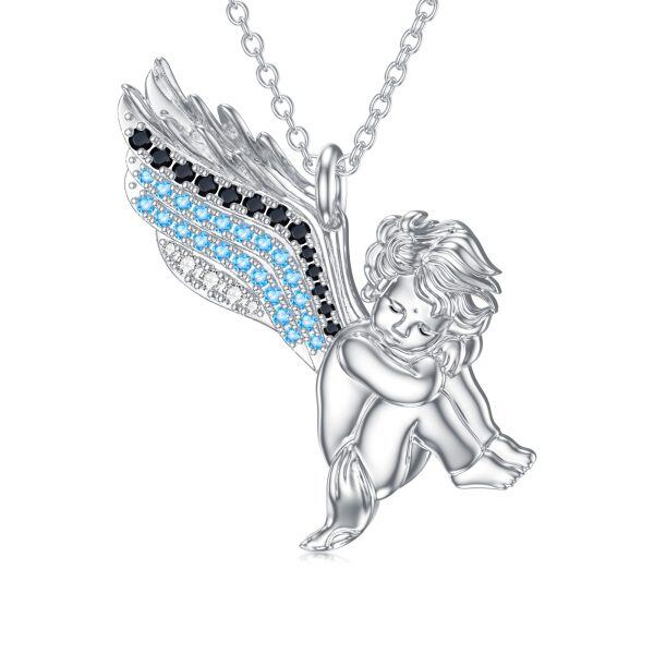 Sterling Silver Cupid Angel Wings Pendant Necklace-0