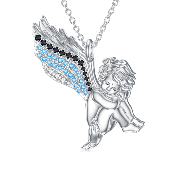 Sterling Silver Cupid Angel Wings Pendant Necklace-1