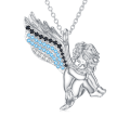 wholesale 925 Sterling Silver Angel Winged Cherub Blue Crystal Pendant Necklace for Women and Girls-0-1