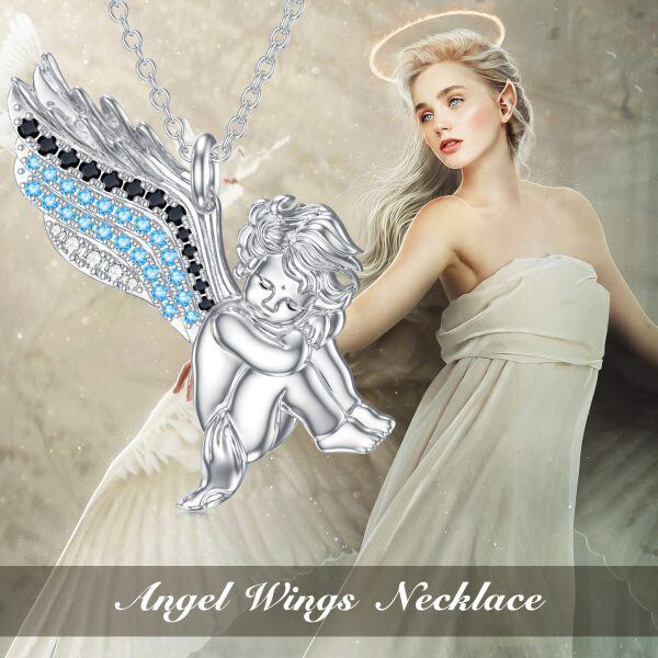 Sterling Silver Cupid Angel Wings Pendant Necklace-3