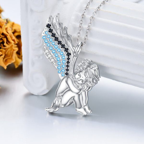 Sterling Silver Cupid Angel Wings Pendant Necklace-5